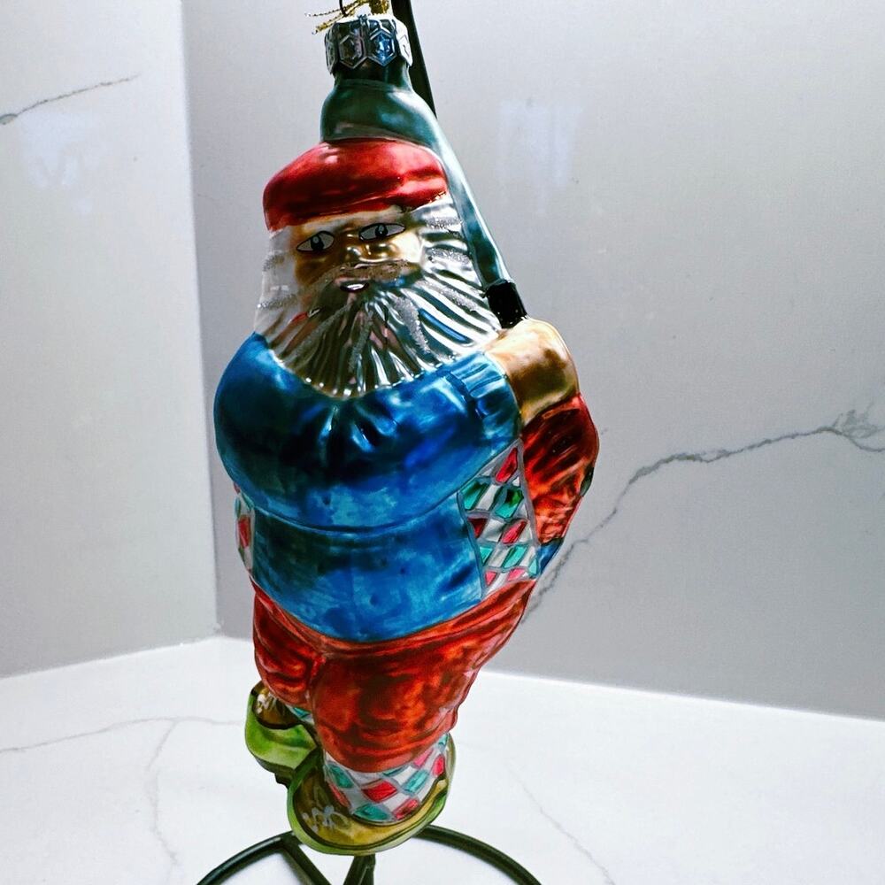 NEW Vtg Fore! Santa Golfer Mercury Glass Hand Made in Poland Plaid Outfit